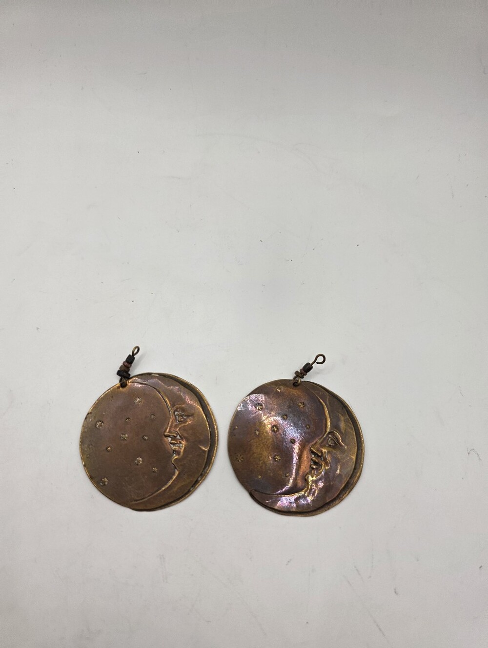 VTG 70s Laurel Burch Rare Bronze Moon Face Dangle Earrings Celestial No Hooks